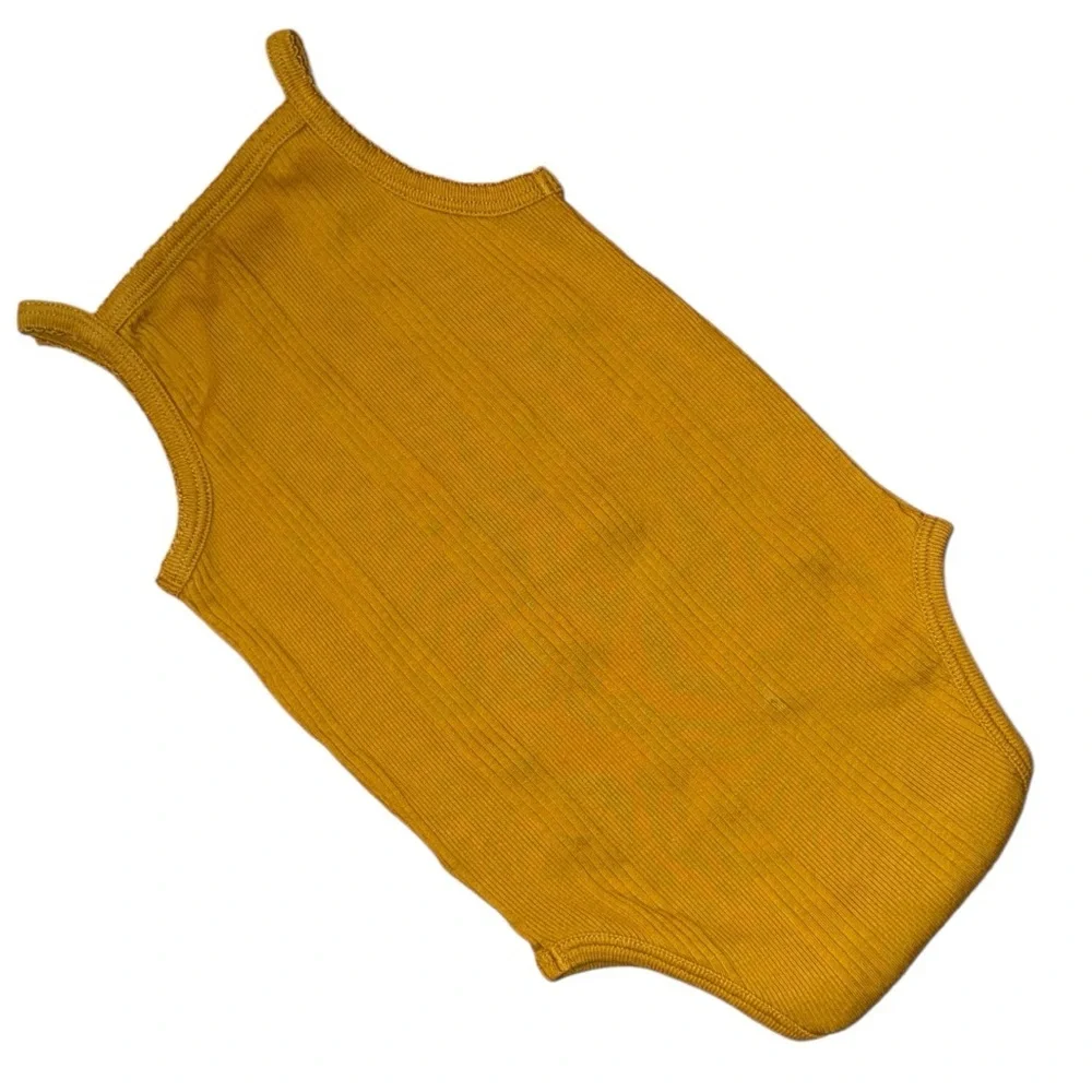 Fin & Vince Mustard Ribbed Cotton Sleeveless Bodysuit 12–24M